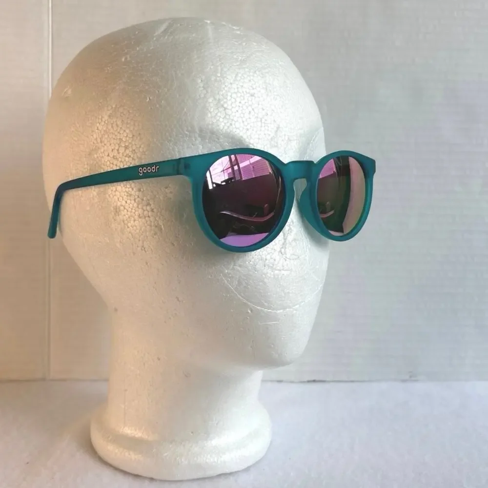 goodr Teal Round Sunglasses with Pink Mirrored Lenses